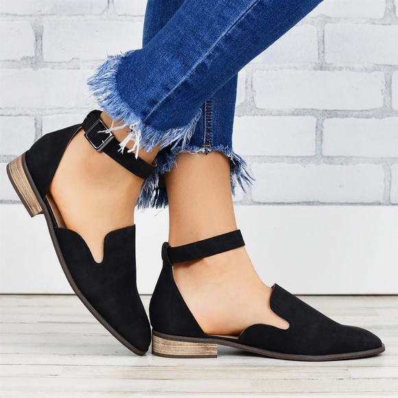 Shoes - Black Ankle Strap Flats